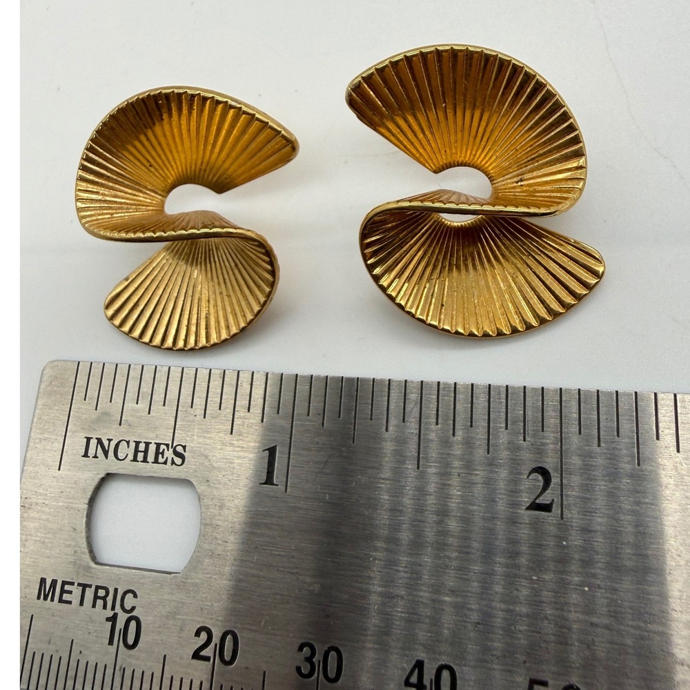 Vintage Large Abstract Sculptural‎ Spiral Fan Stud Statement Earrings 80s Style